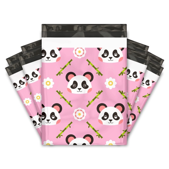 25pc 10x13 Pink Panda Designer Poly Mailers - Picture 1 of 2
